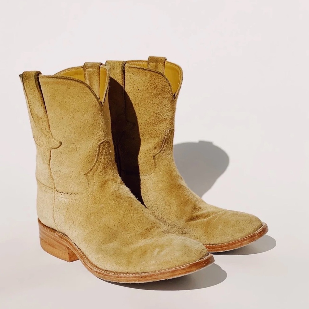 Suede Western Ankle Boots - Tan